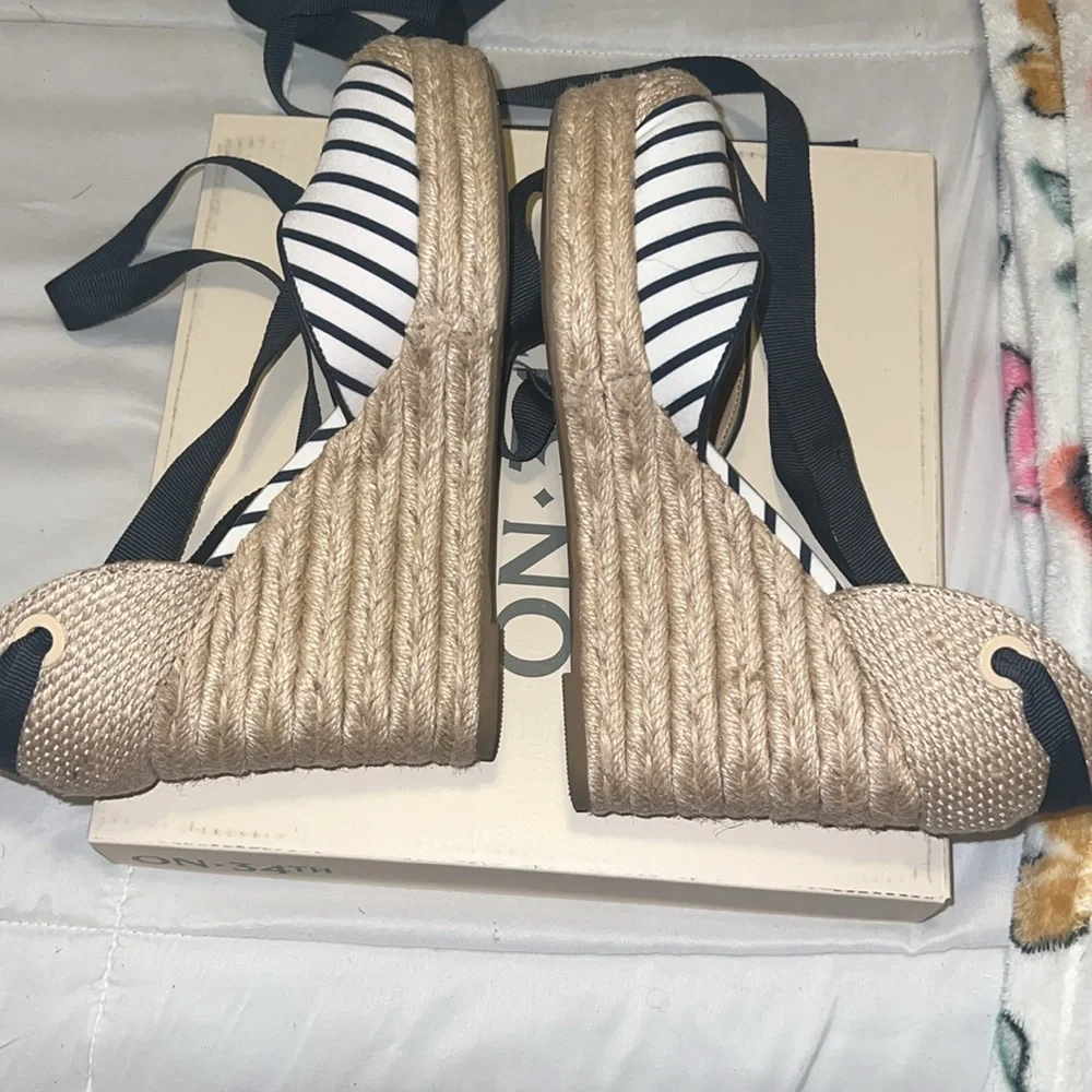 Striped Espadrille Wedge Sandals Nautical blue striped size 7